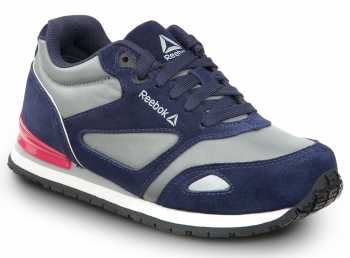 Reebok Work SRB978 Prelaris, Navy/Grey/Pink, Women's, Jogger Style Slip Resistant Soft Toe Work Shoe