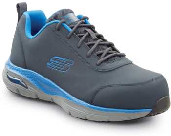 SKECHERS Work Arch Fit SSK200148NVBL Beau, Men's, Navy/Light Blue, Athletic Style, Alloy Toe, EH, MaxTRAX Slip Resistant, Work Shoe