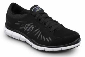 SKECHERS Work SSK405BKW Stacey, Women's, Black/White, Athletic Style, MaxTRAX Slip Resistant, Soft Toe Work Shoe