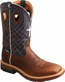 Twisted X TWMXBAW01 Men's, Mocha/Navy, Alloy Toe, EH, 12 Inch, Pull On Boot